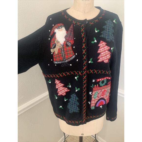 All Point By Reference Point Cardigan Winter Christmas Santa Black Size M - Picture 2 of 7